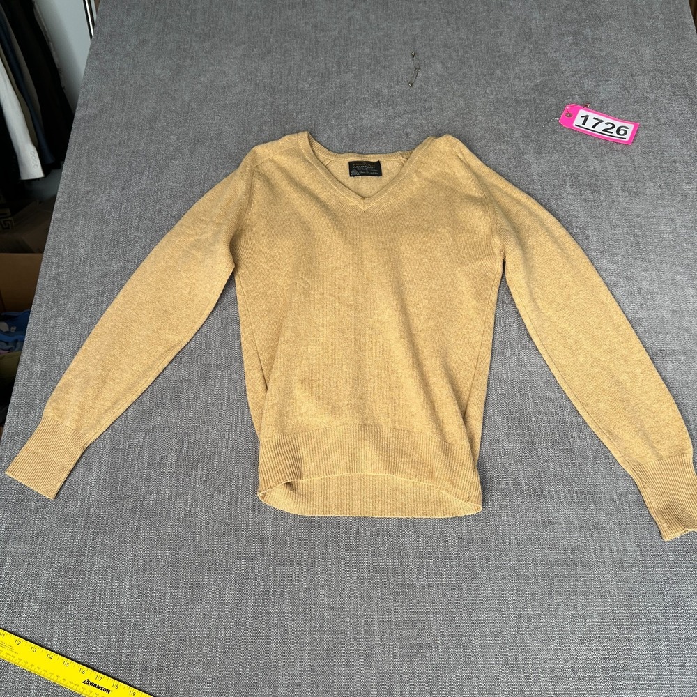 Vintage Puritan Aquaknit Sweater Mens Small Tan Lambswool Knit V-Neck Pullover